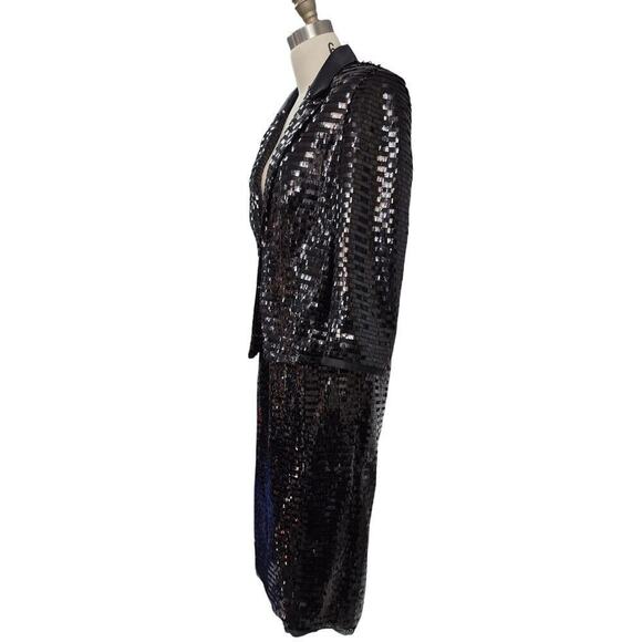 Vtg The Limited Black Paillette Sequins Skirt Set Suit Fully Lined Sz M Evening - Picture 2 of 7